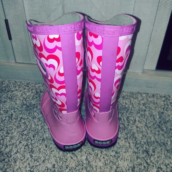 Bogs Begonia Pink Retro Hearts Rain Boots Toddler Girl Size 10 - Picture 5 of 7